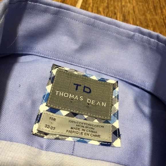 THOMAS DEAN Men’s Dress Shirt Blue 15R NWT - Picture 4 of 7